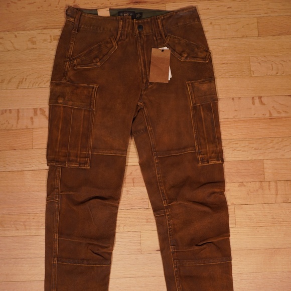 Ralph Lauren Double RL Pants - RRL Double RL Ralph Lauren Skinny Leather Cargo Pant Brown Leather 26 Brand New